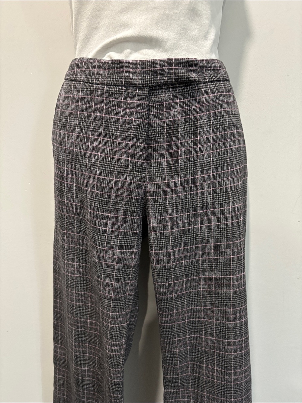 Teenflo Wool Plaid Wide-Leg Dress Pants Size 10 Black Grey Pink - Picture 5 of 16